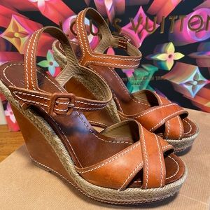Christian Louboutin Wedge Leather Sandal Heels 38